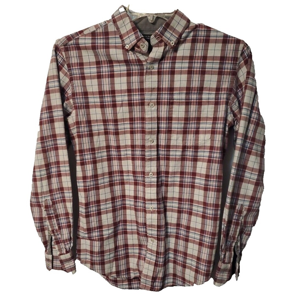 Banana Republic Flannel Shirt Mens Small Plaid Slim Fit Preppy Party